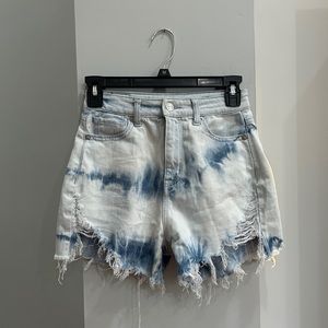 American Eagle Tie-Dye Light Wash High Rise Denim Shorts